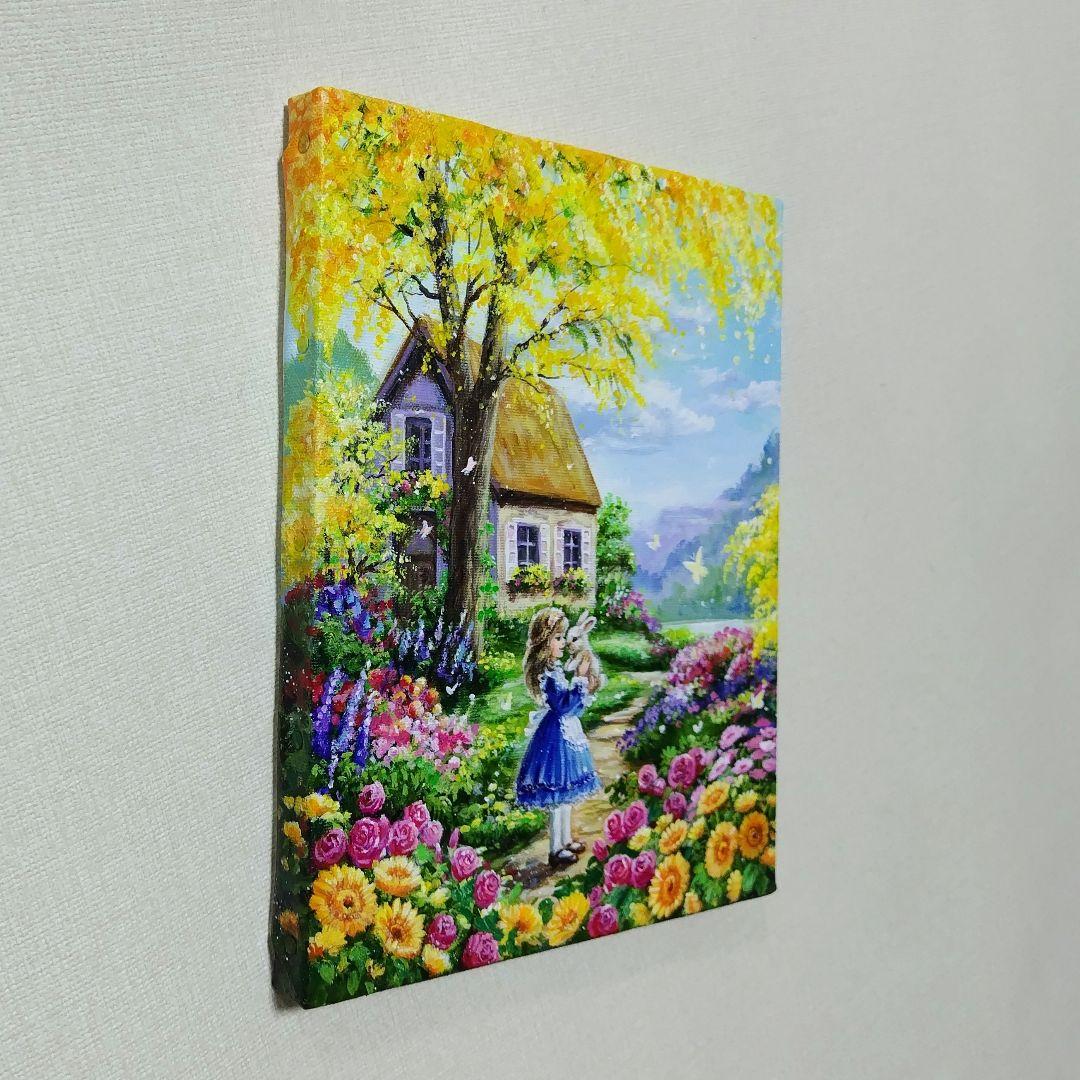 j*1様 【ミモザの咲く家】アクリル画 F3 風景画 絵画