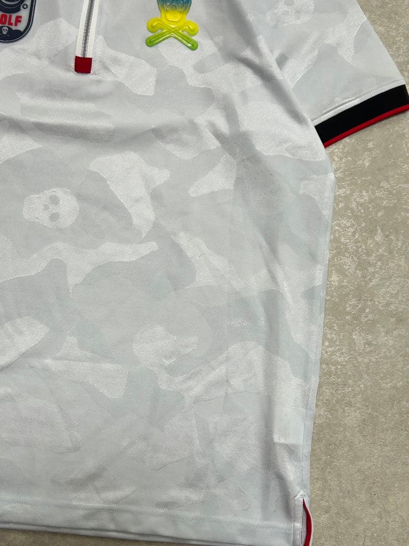 極美品 MARK&LONA ハーフジップ ポロシャツ スカルロゴ シャツ XL