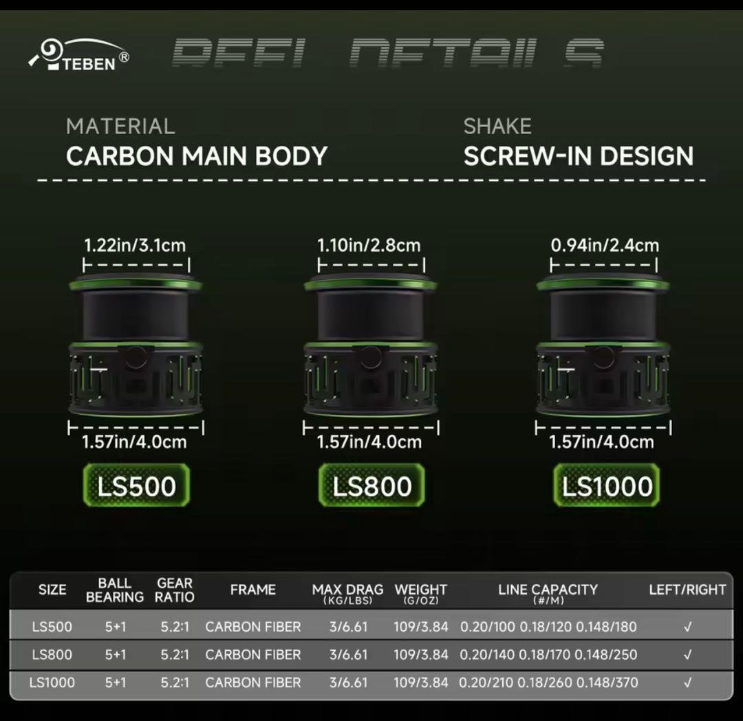 新品未使用⭐️超軽量109g LS1000 スピニングリール　ねじ込みハンドル