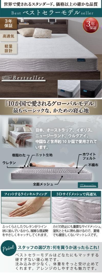 【ViViV】匠モデルマットレス ダブルベッド 収納 棚 2口コンセント