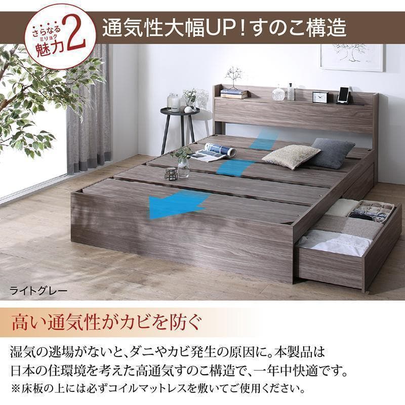 【ViViV】匠モデルマットレス ダブルベッド 収納 棚 2口コンセント