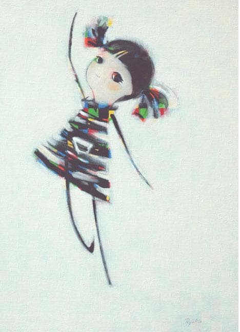 油絵 菅家令子 絵 絵画インテリア額付(青緑＋金色の枠)F4-080715女の子