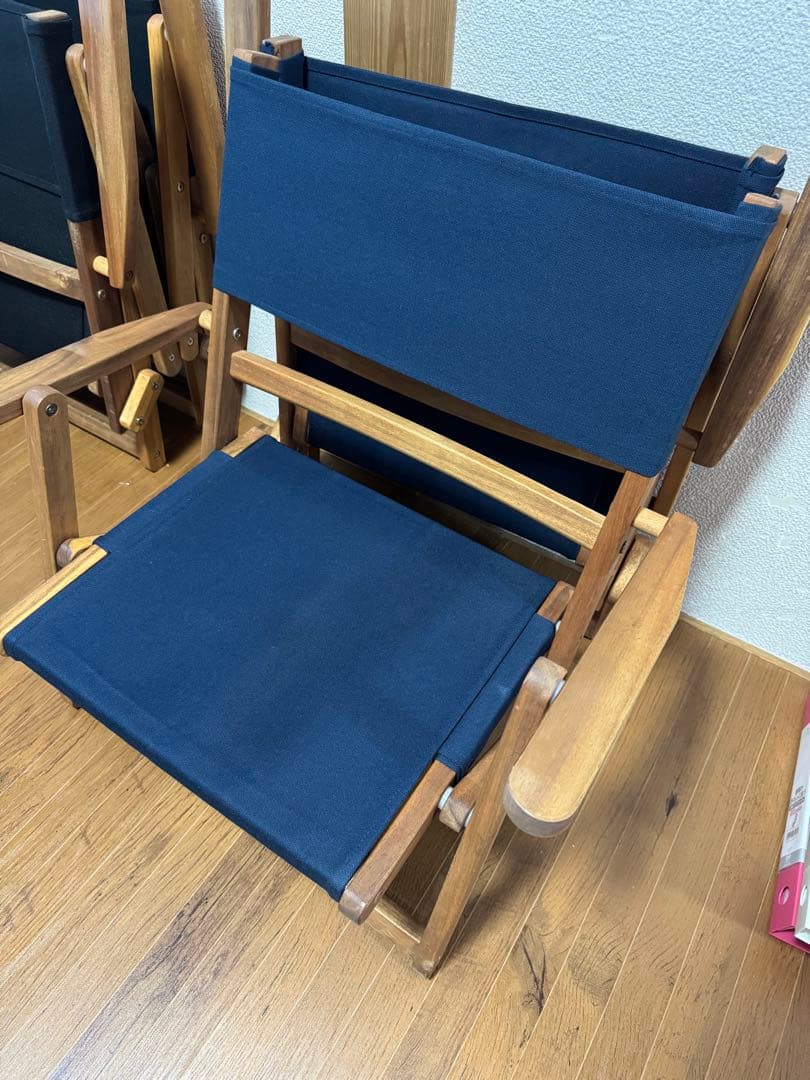 【ネイビー2脚セット】ニトリ　折りたたみアウトドア木製ローチェア