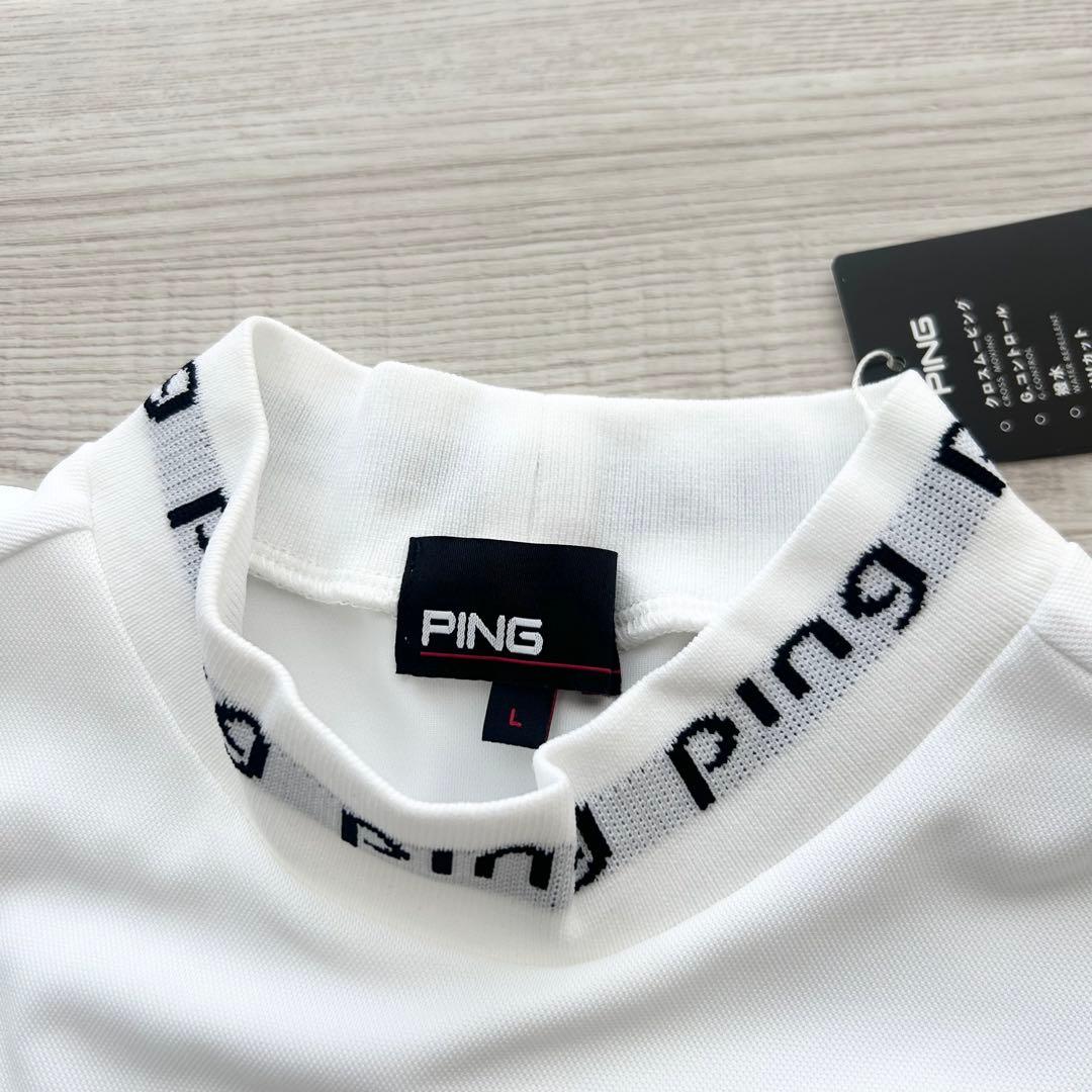 新品　PING ピン　モックネック　半袖シャツ　カットソー　ホワイト　Lサイズ