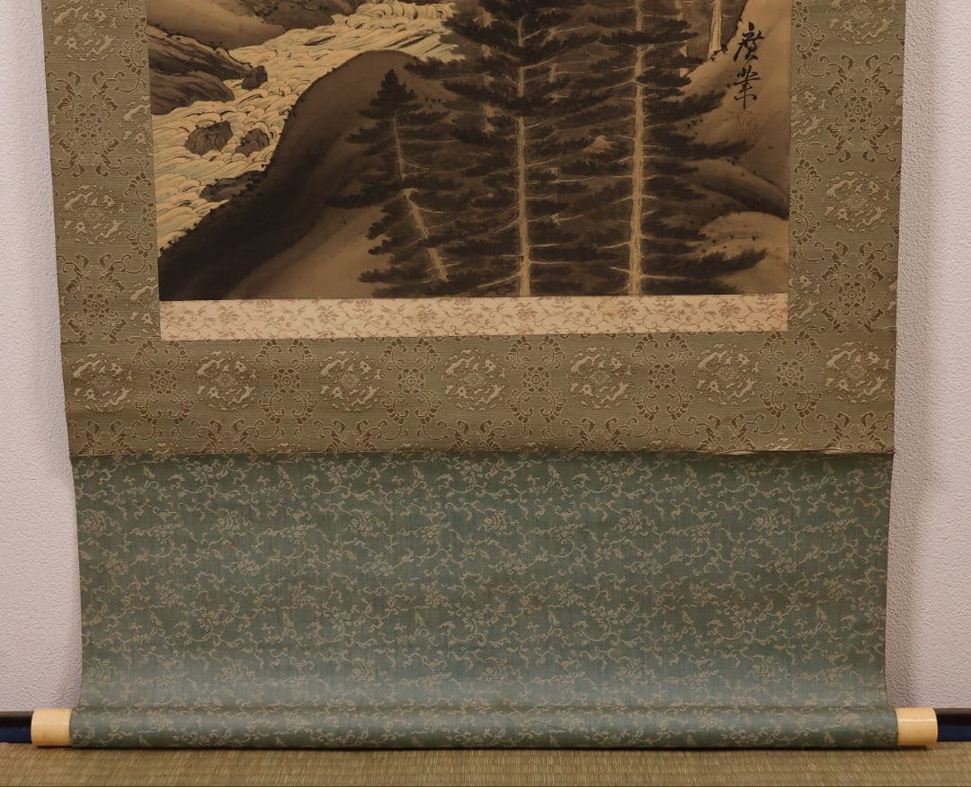 【模写】寺崎廣業(広業) 春秋山水図 絹本 双幅 掛軸 鳥谷幡山極書 MB237