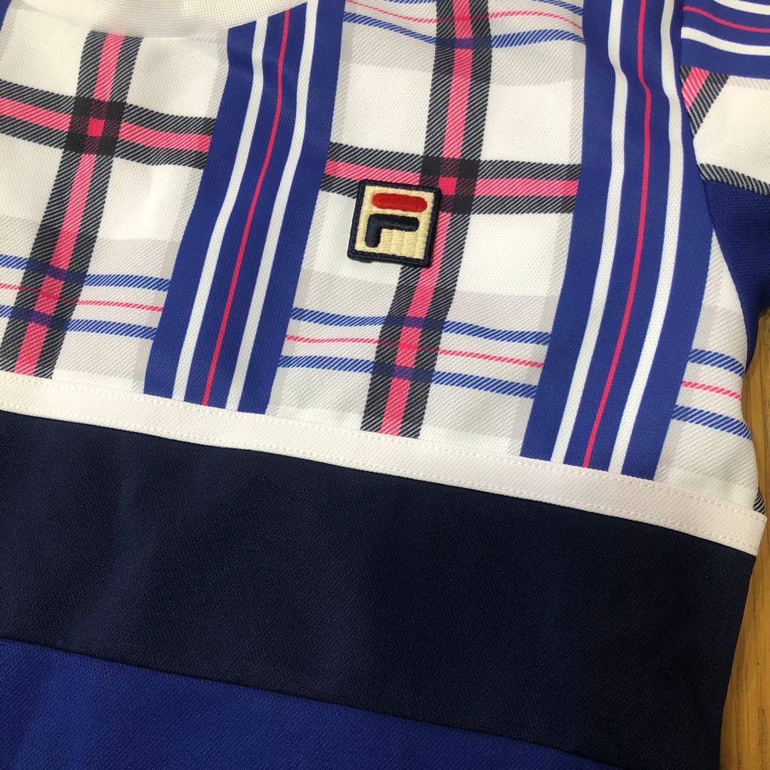 FILA ブルーのチェック柄 TシャツLサイズ　スコートMサイズセット