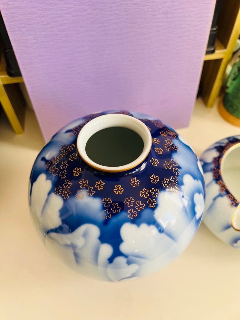 未使用保管品　深川製磁　牡丹金ミル　ぼたん　花瓶　灰皿　セット