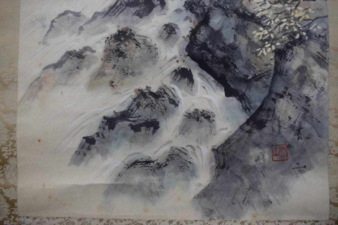 泰山/渓山紅葉図/秋景山水/秋山帰樵図/掛軸☆宝船☆Z-388