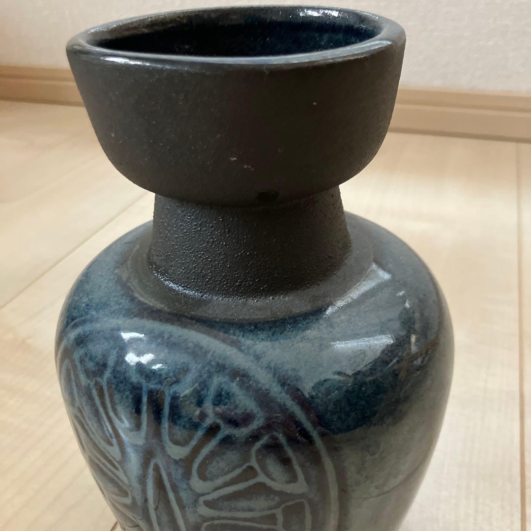 北欧ビンテージ・スーホルム Søholm・フラワーベース ダークブルー 陶器