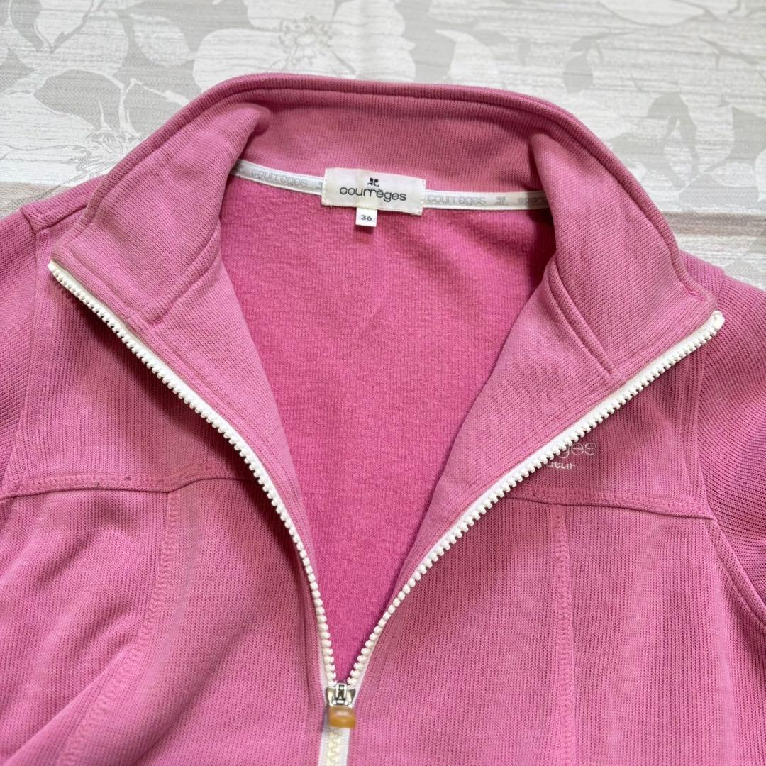 courrèges ロゴ刺繍 ジップジャケット S ピンク スウェット素材