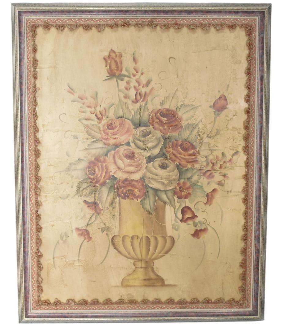 クラシック額装インテリアアート☆薔薇絵画 アートパネル 壁飾り テクスチャー加工