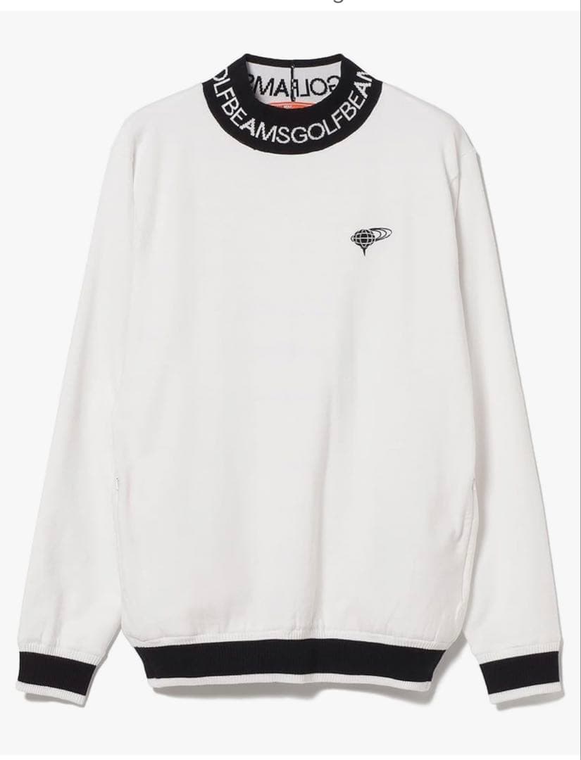 【美品】BEAMS GOLF 襟ロゴ モックネック 裏付きニット