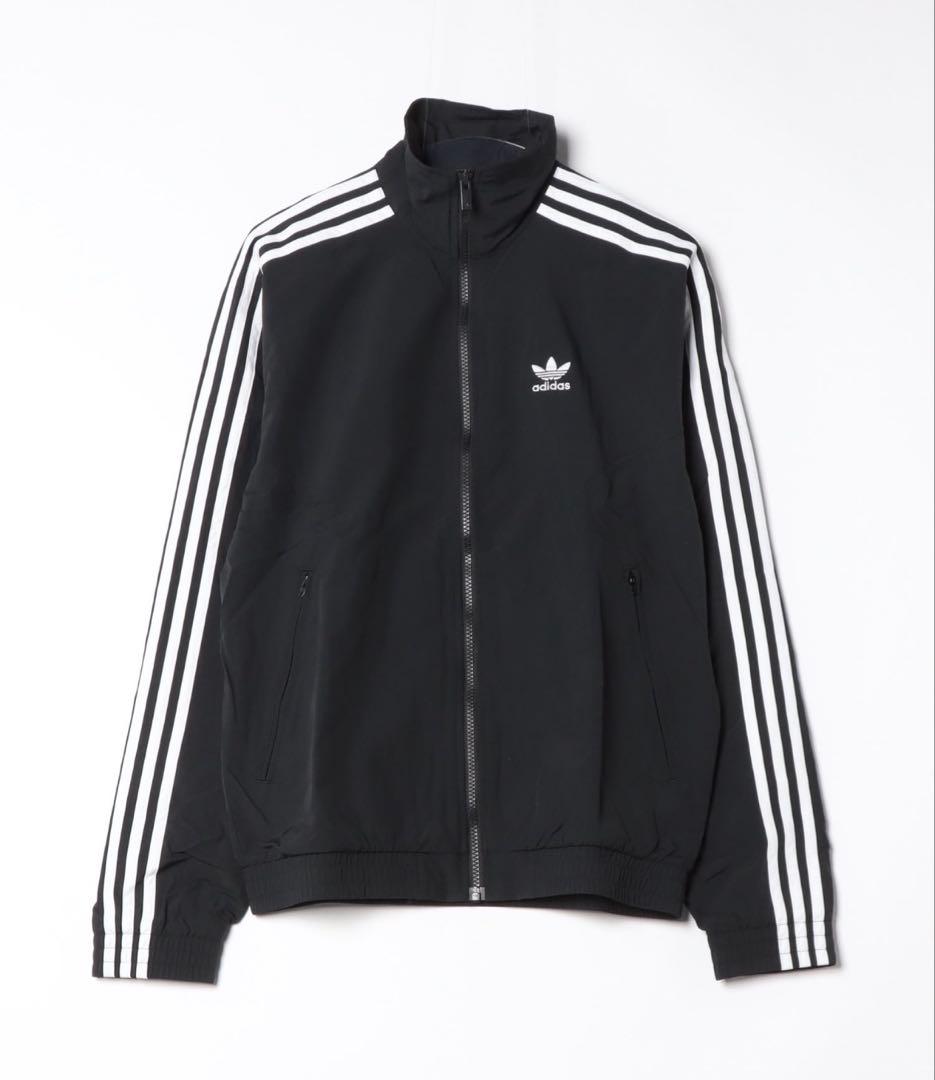 adidas ブラック ナイロンジャージジャケット