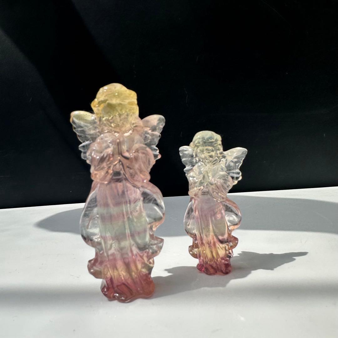 天然石天然フローライト エンジェル 彫刻置物｜癒し・守護・幻想カラー天然石