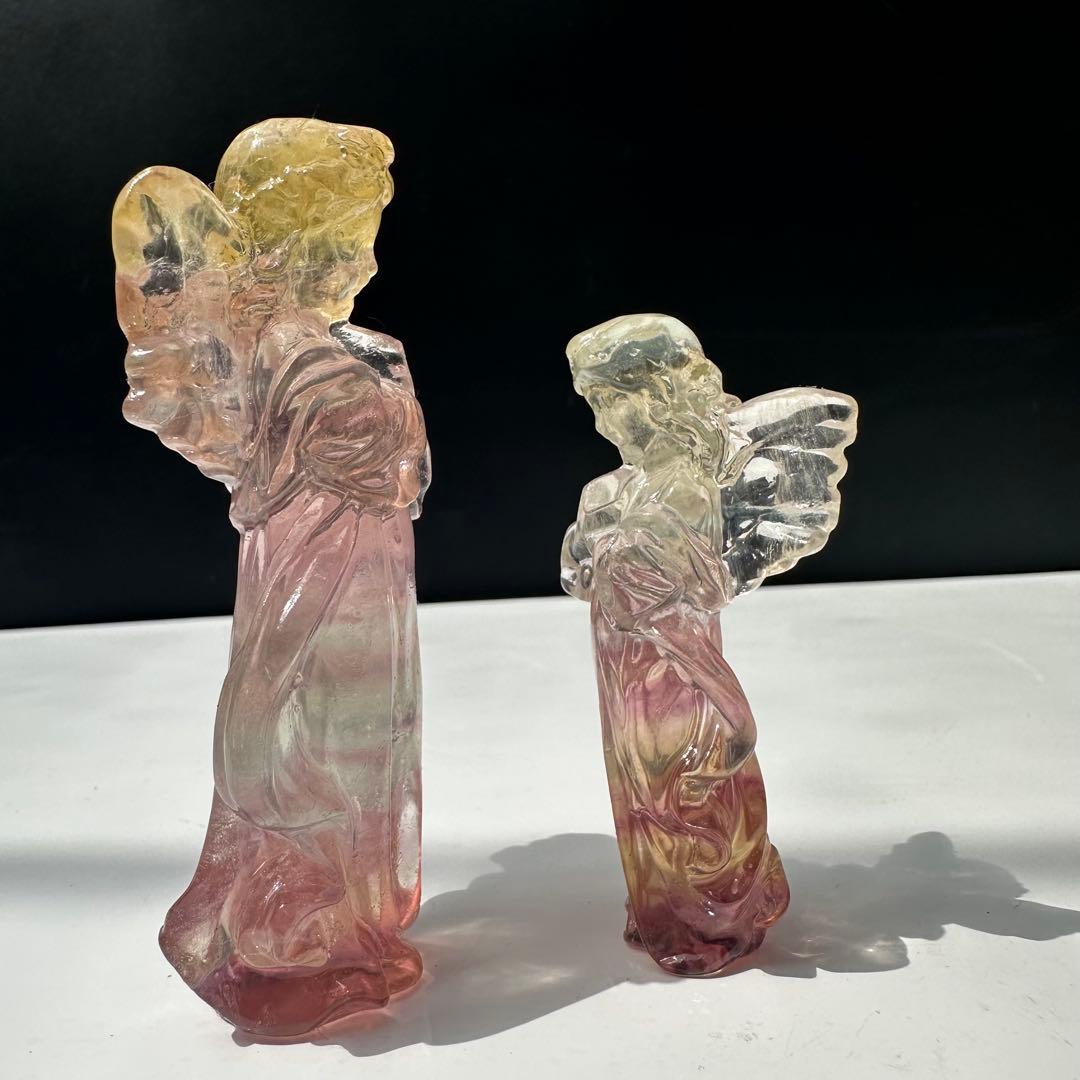天然石天然フローライト エンジェル 彫刻置物｜癒し・守護・幻想カラー天然石