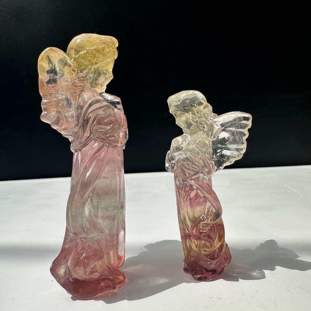 天然石天然フローライト エンジェル 彫刻置物｜癒し・守護・幻想カラー天然石