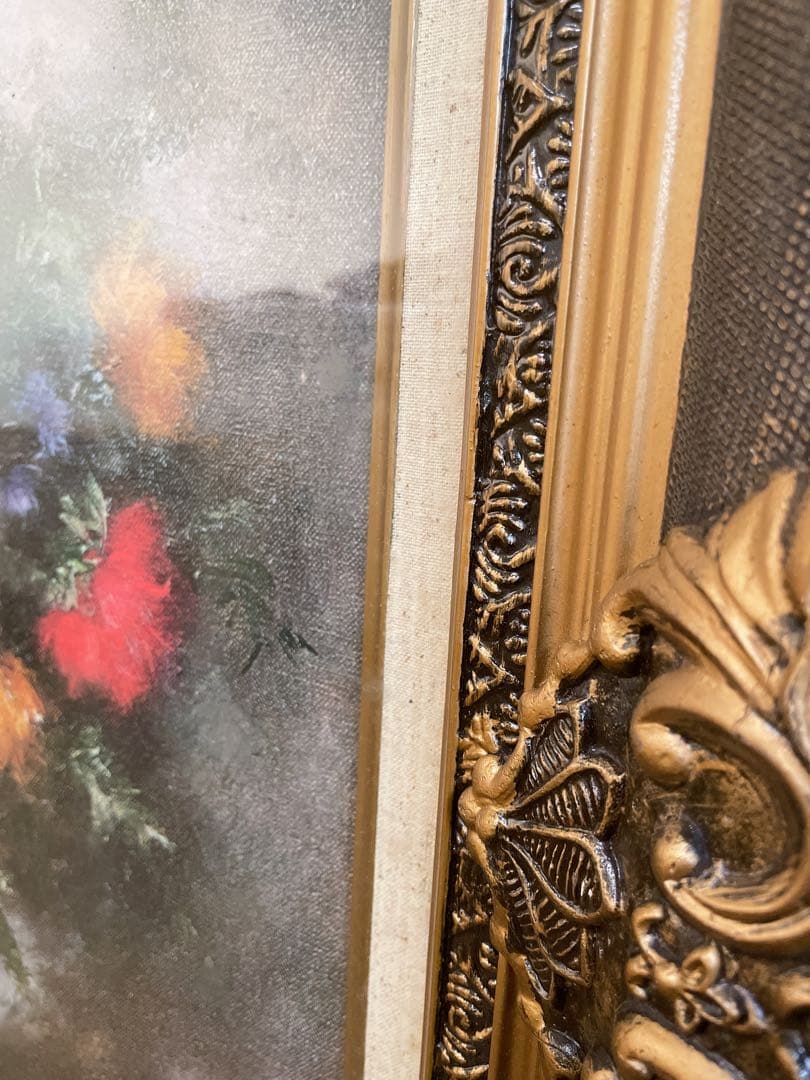 フランス　アンティーク　ピエール・ソレル　花　花瓶　油絵　額縁　絵画　名画