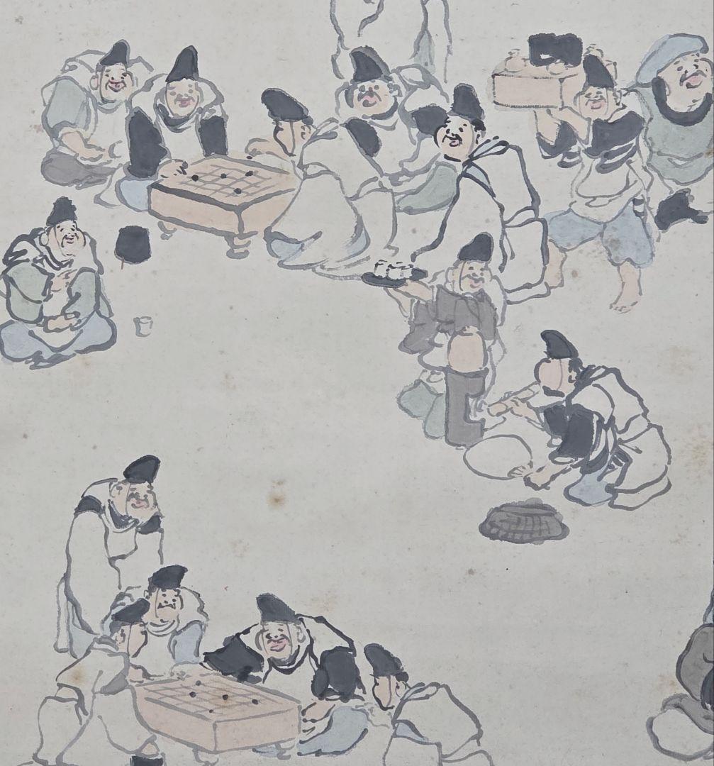 【百福遊戯(恵比寿大黒)図】応陽堂 岡村白山 747 掛け軸 肉筆