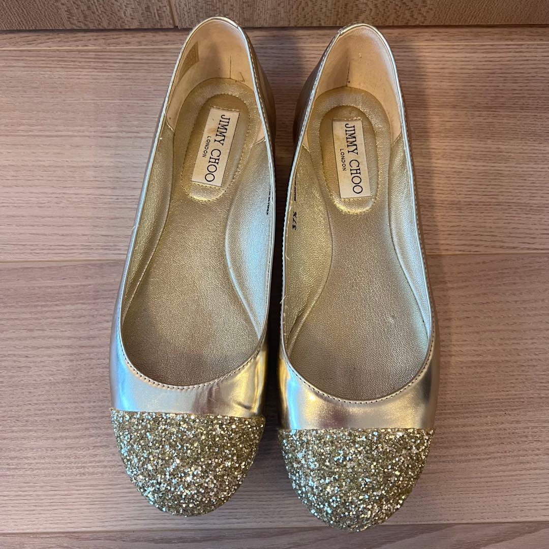 JIMMY CHOO ゴールド グリッター フラットシューズ 37.5