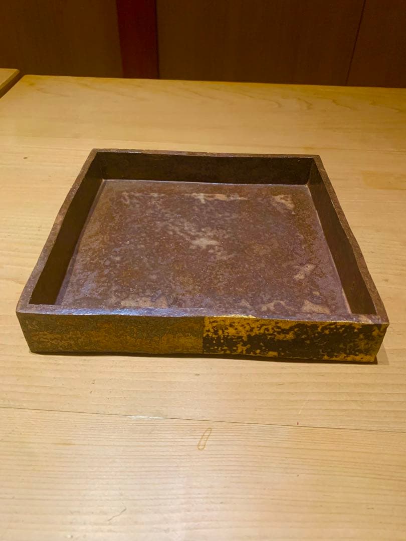 陶芸家 加古勝己作 市松文様 平皿／飾り台（両面使用可）