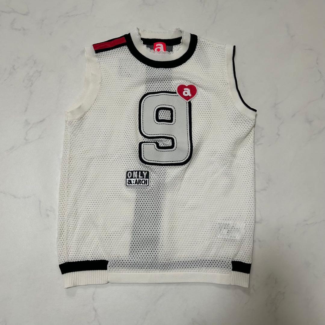 アルチビオ archivio ゴルフベスト S 黒白 クルーネックメッシュ 36