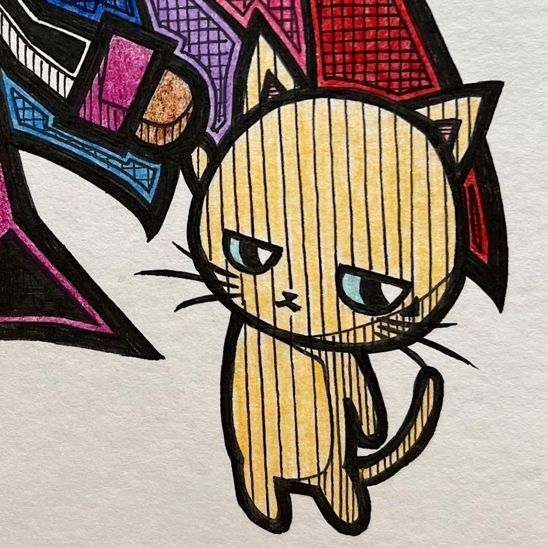 動物 原画 絵 手描き 癒し 猫 うさぎ 虹 一点物 額縁付『優しさを知った夜』
