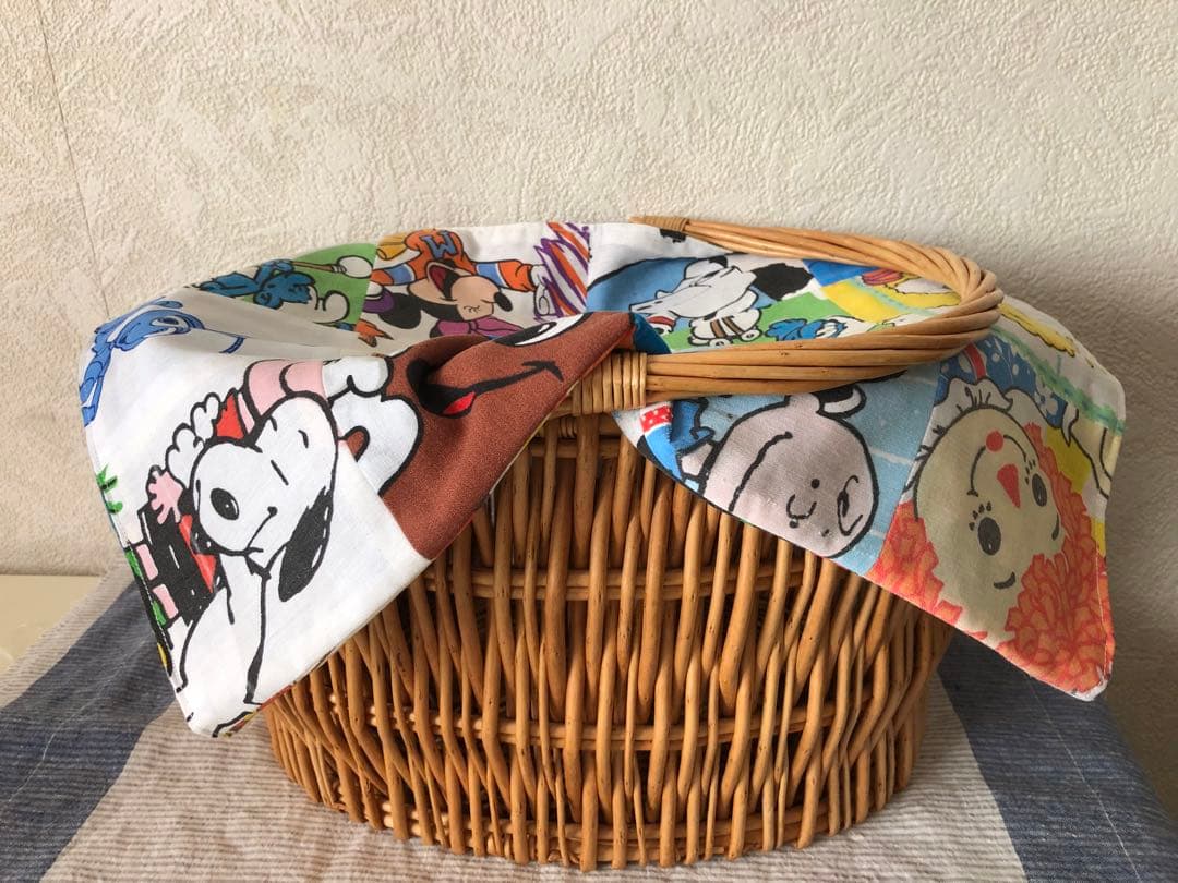 バスケット　パッチワーク　ヴィンテージ　コットン　ピクニック