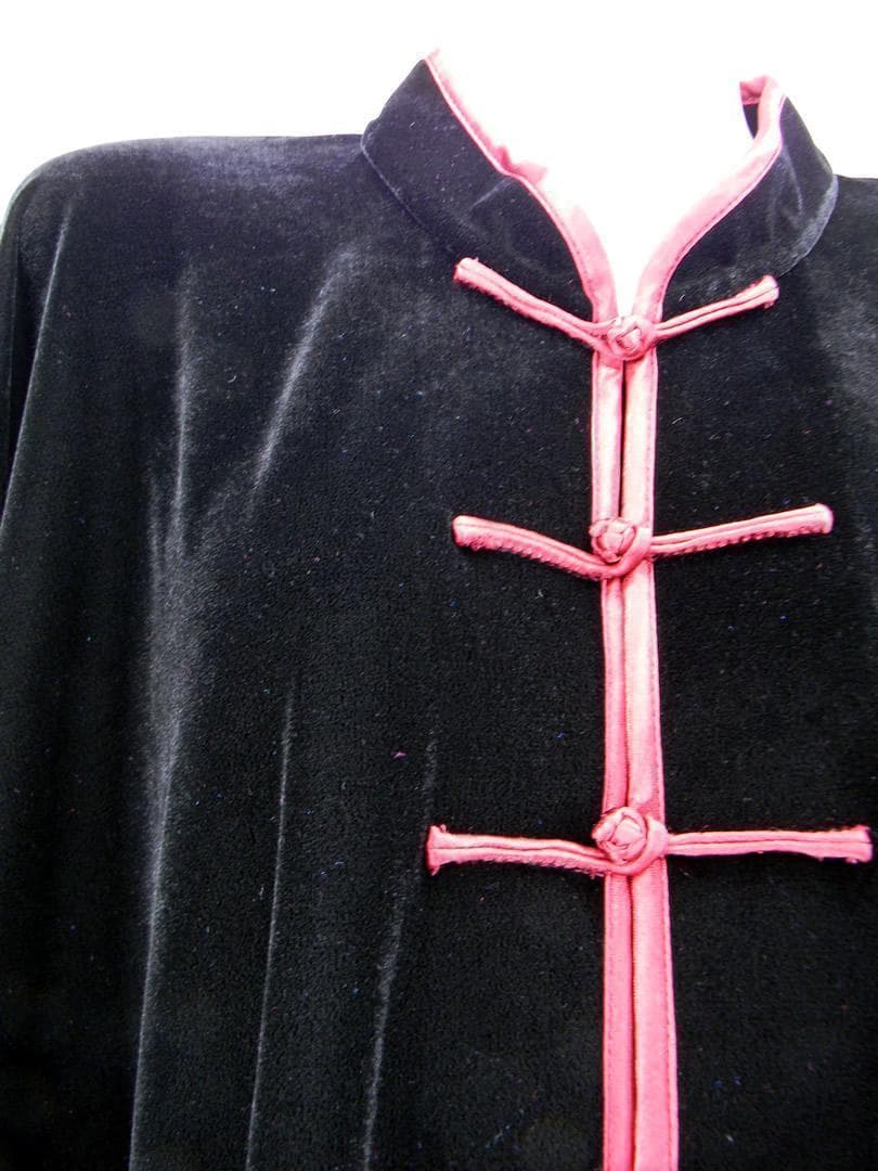 太極拳 ベロア調 太極服 上下 L サイズ 男女両用 黒紅辺【新品】