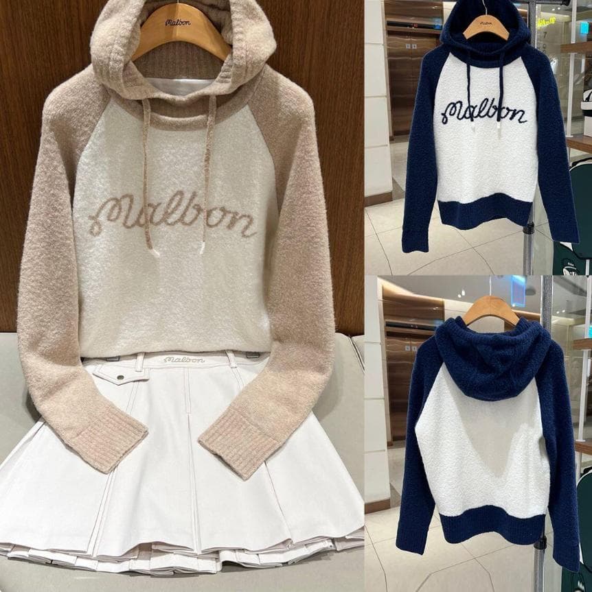 Malbon Golf ニットパーカー レディース フード付き 秋冬モデル