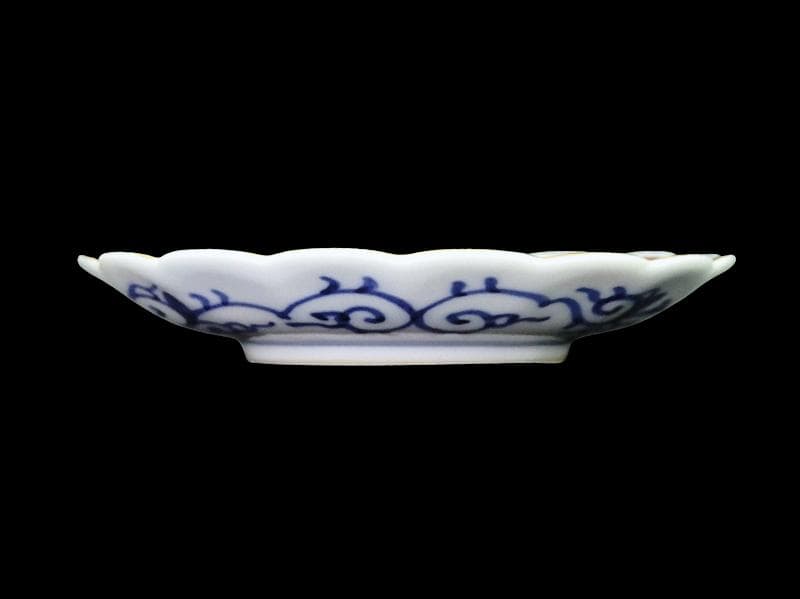 大聖寺伊万里　金襴手 寿紋に捻り輪花菊皿　4寸皿　5客　D820AS-CUy