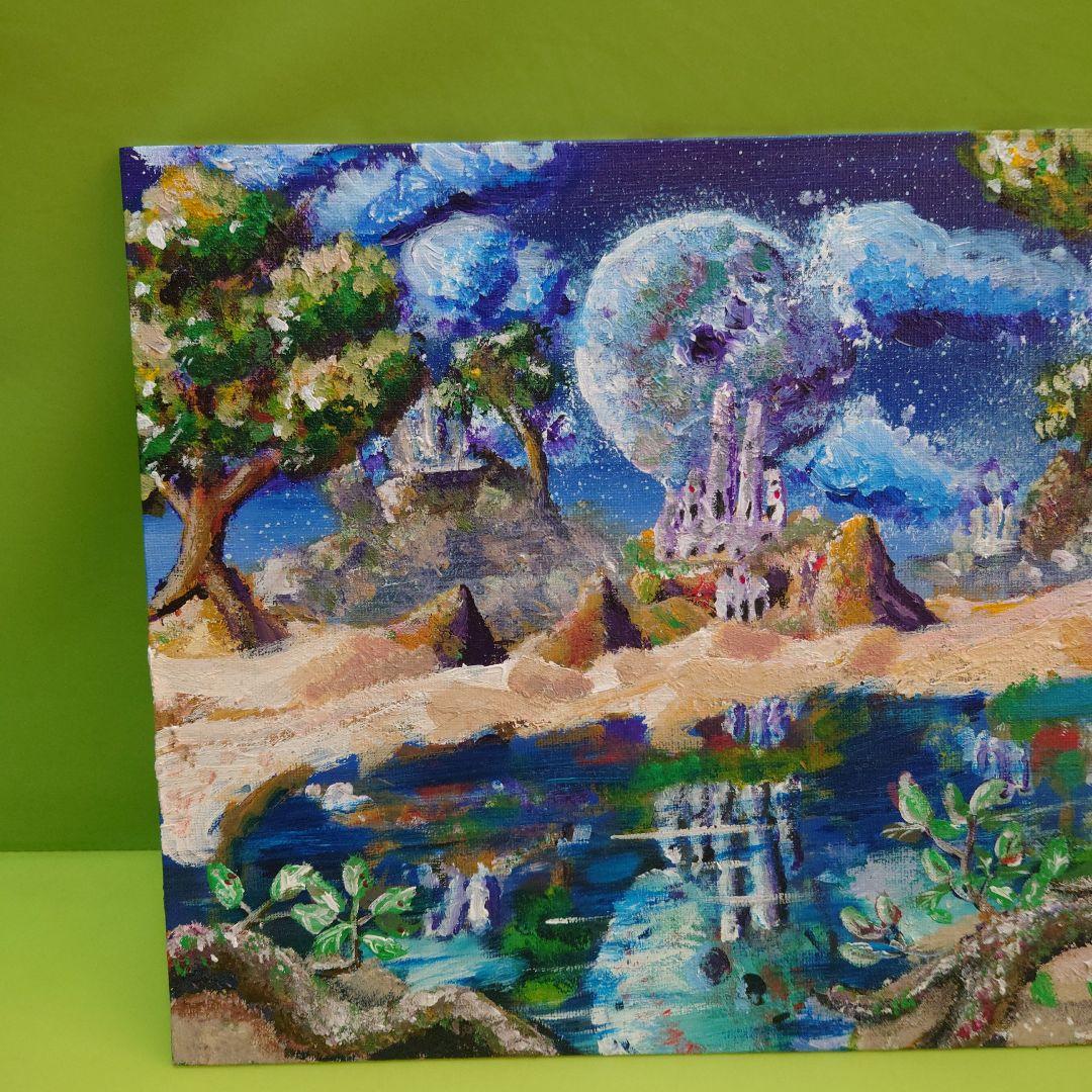 幻想的なファンタジー風景 アクリル画リーフグリーンA