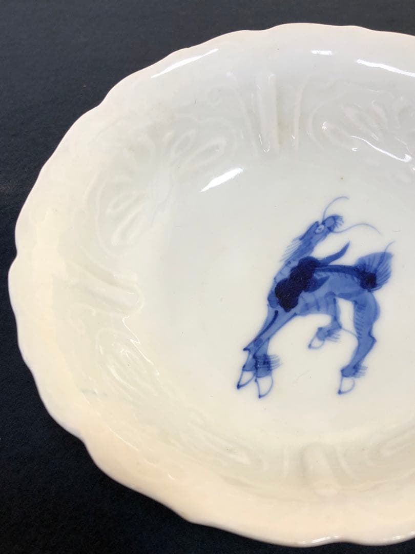 《R》伊万里 染付 麒麟図 輪花 小鉢6客 1f