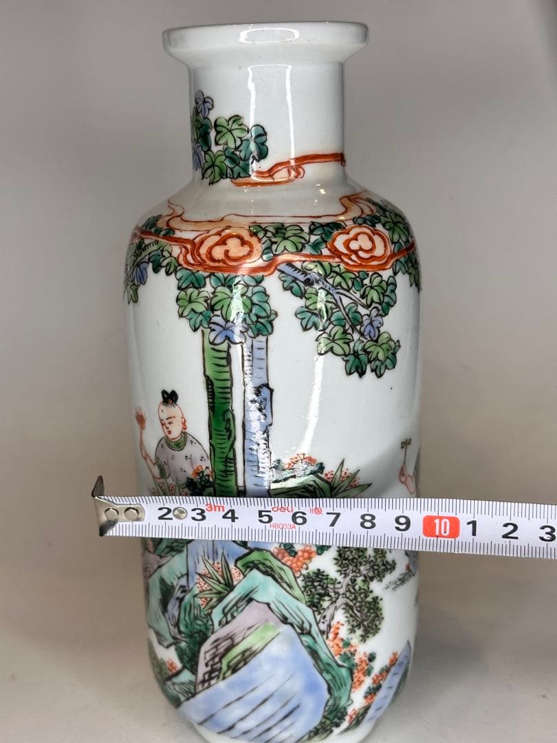 康熙葉子款 底部款識 人物童子戯図 彩絵 花瓶 中国古美術 时代物