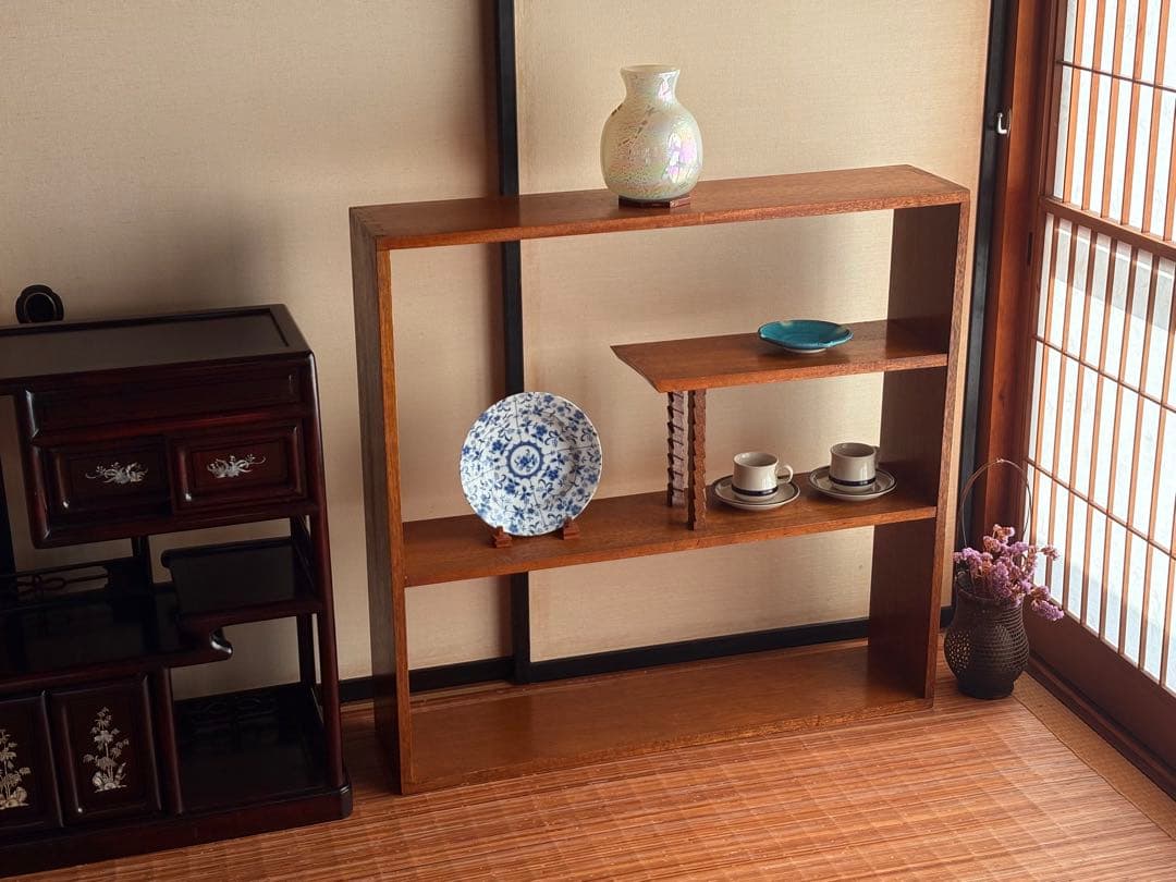 一点物 【 総無垢材 オープンシェルフ 】和モダン ディスプレイ棚 収納 工芸