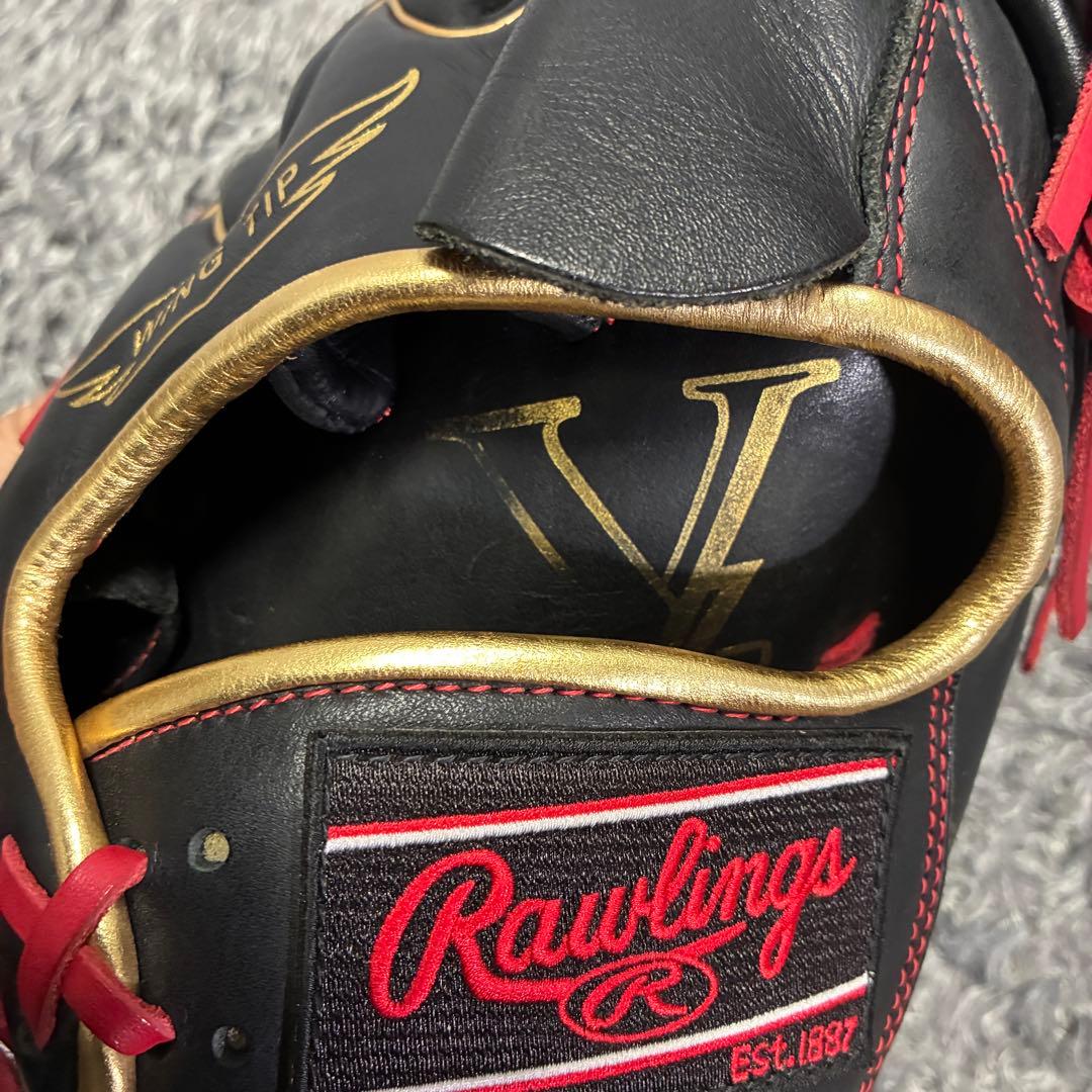【美品】Rawlings HYPER TECH 一般軟式 投手 右 黒×赤×金