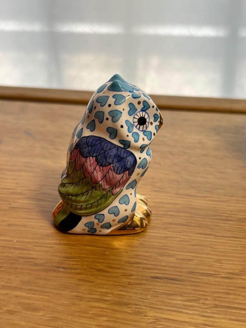 ヘレンド社青と白のハートフクロウ 陶磁器オブジェ herend