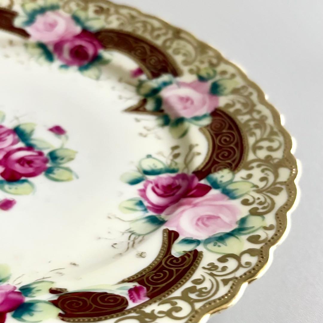 アンティーク　オールドノリタケ　初期メイプルリーフ印　薔薇金彩プレート【稀少品】