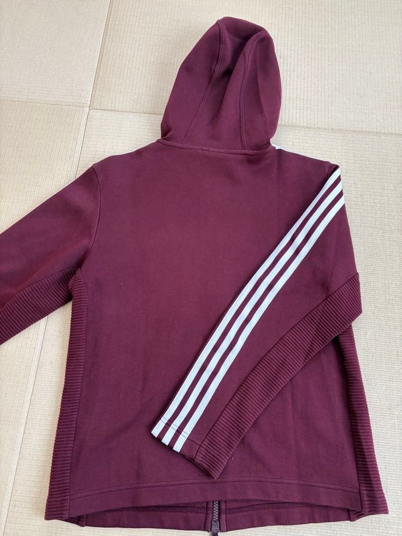 adidas バーガンディ フード付きジャケット ダブルジップ可