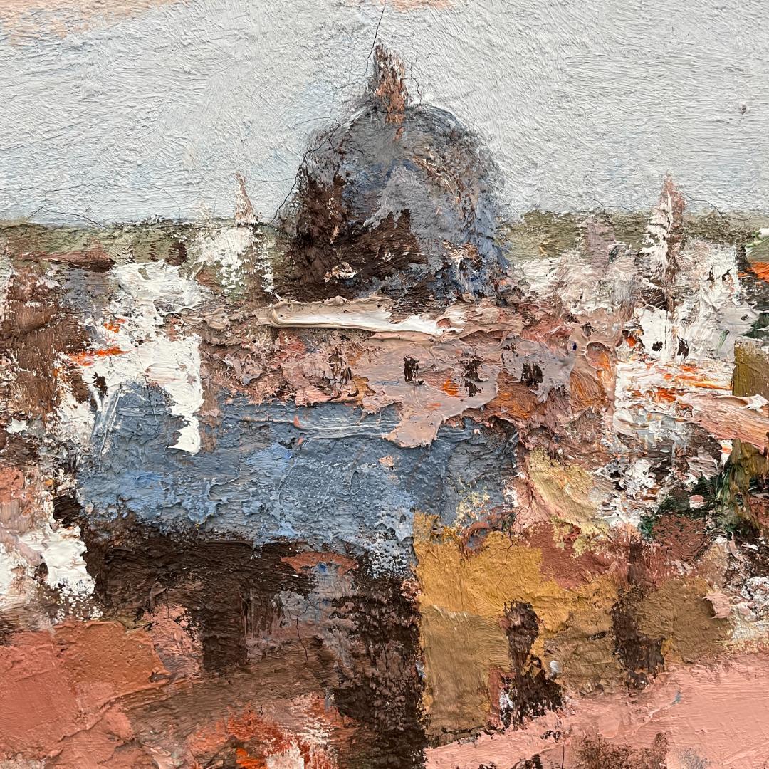 真作保証 友成晴雄『古都遠望』油彩 肉筆 厚塗り 大作 10号相当 R8SD18