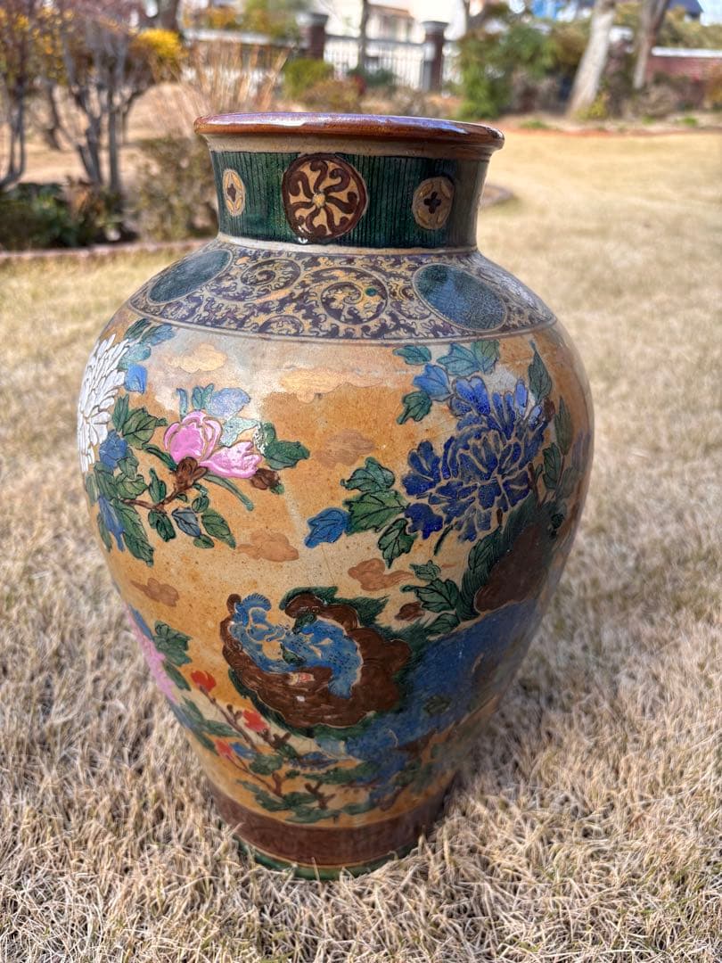 kirari様　京薩摩風 金彩色絵花瓶 高さ37cm 骨董