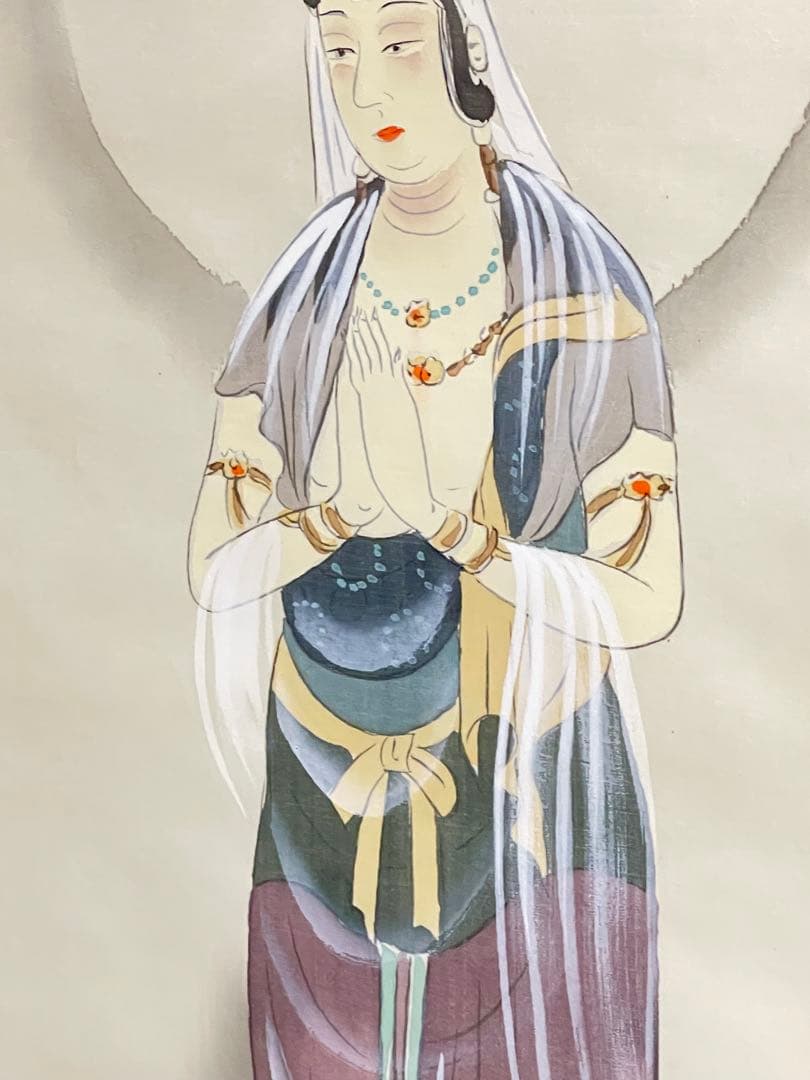 【真作】恵山　観音菩薩図 掛軸 仏画 絹本彩色 大幅 仏教美術