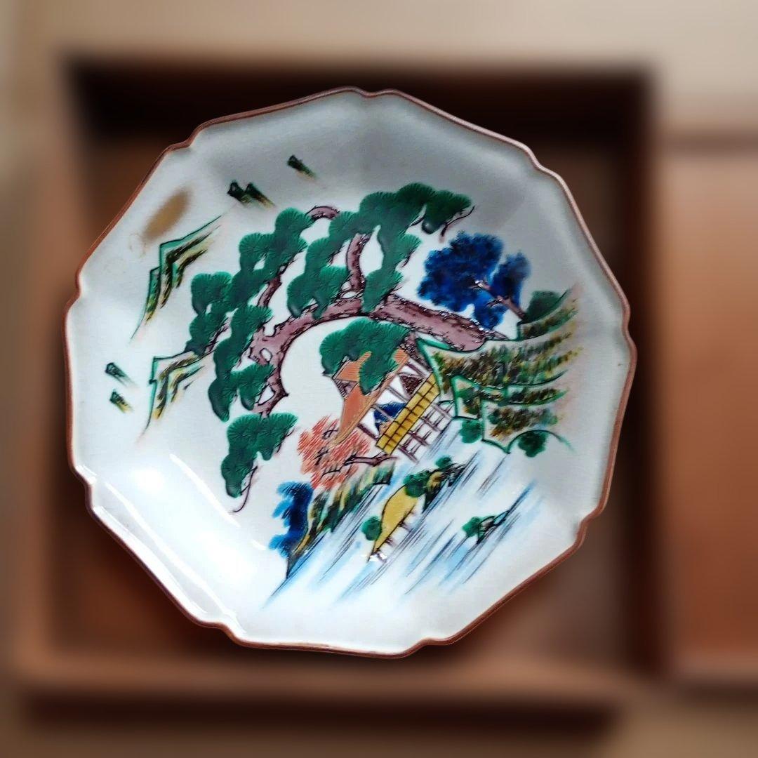 八角形の風景画皿　額皿　昭和レトロ