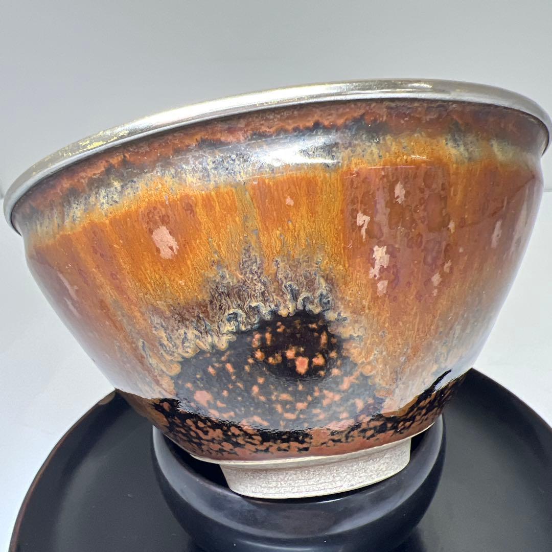 中国美術　天目茶碗、天目台セット　東Y8-0331☆2Fタコサオ