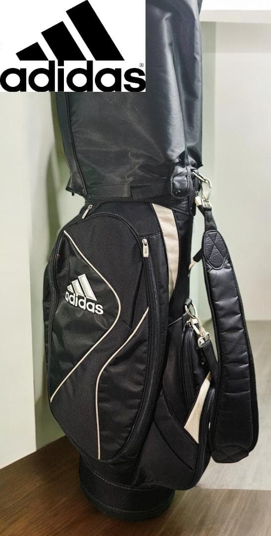 送料無料/美品　adidas キャディバッグ 黒 ストライプデザイン