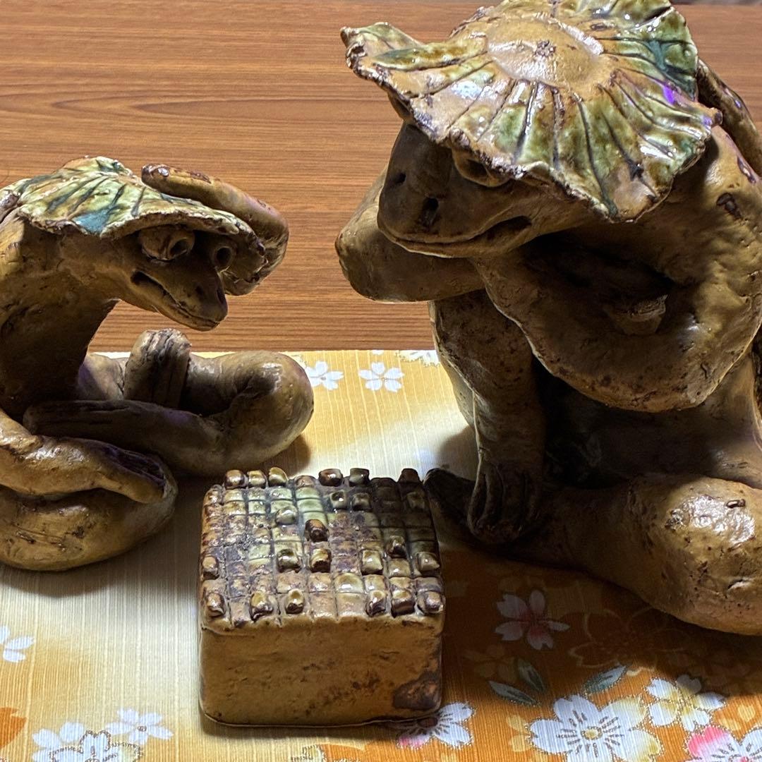 縁起物 カッパの置物 将棋 陶器　おまけ付き