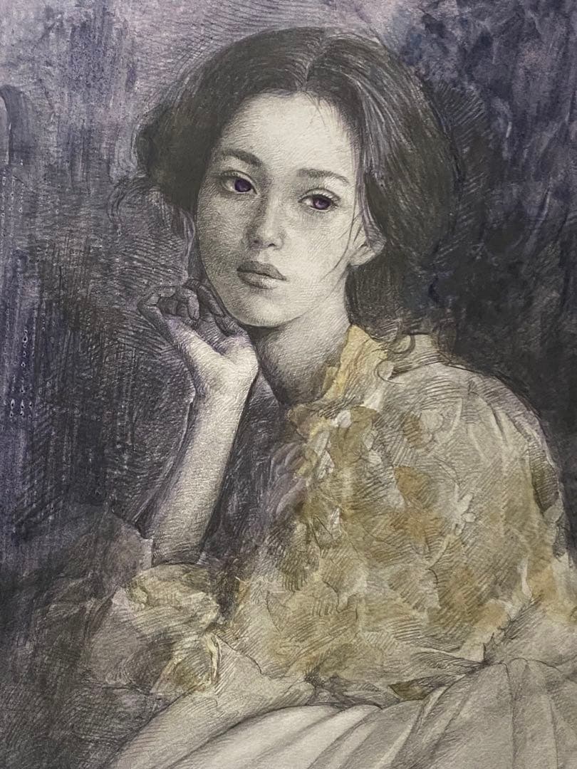 手描き 原画 絵画 「Celestial β'」A4サイズ 人物画 鉛筆画 水彩