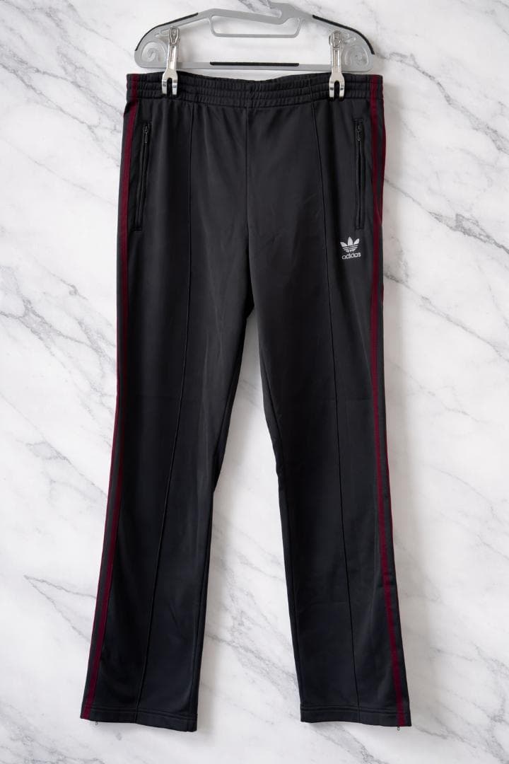00s adidas トラックパンツ フレア L グレー×ボルドー Y2K