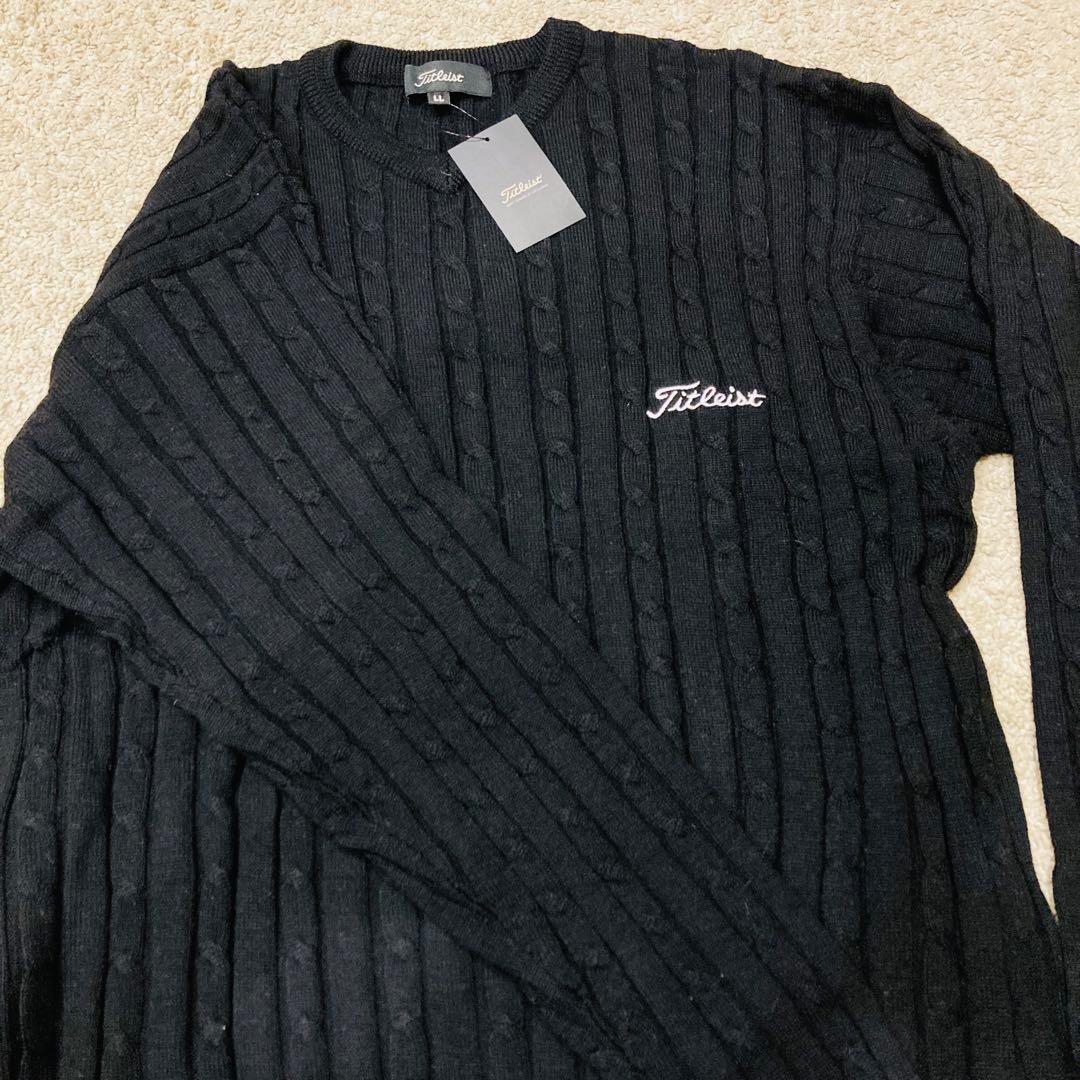 Titleist ニット セーター 長袖　Vネック LL ウール　黒　ゴルフ