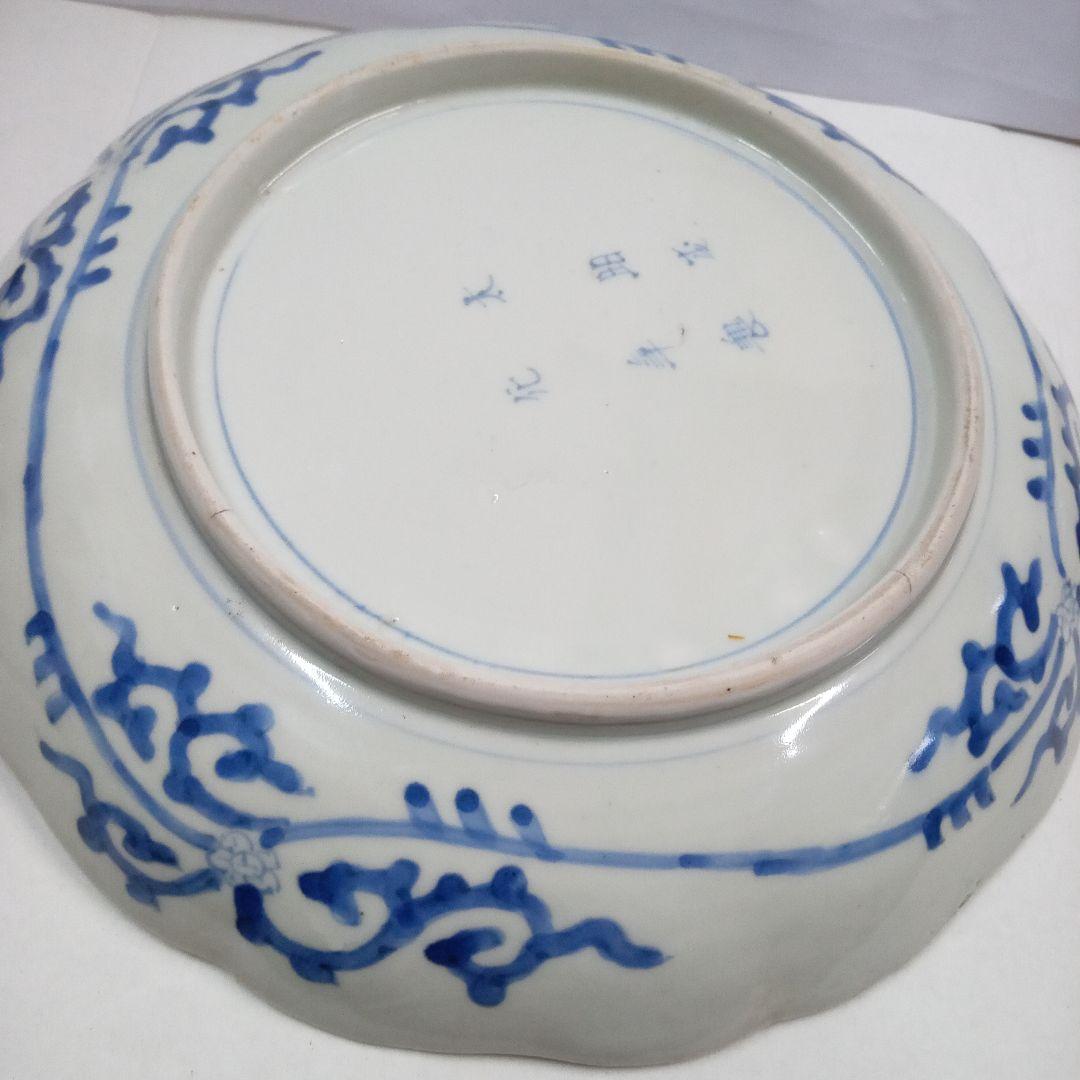 古伊万里　 染付、蛸唐草分皿 大明成化年製 年代物：骨董：アンティーク