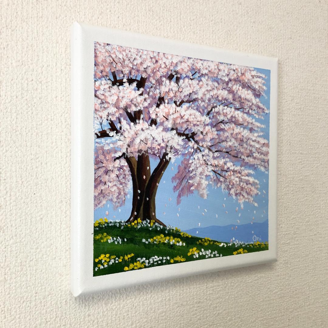 アクリル画　原画　「桜の咲く丘」　SSMサイズ　キャンバス